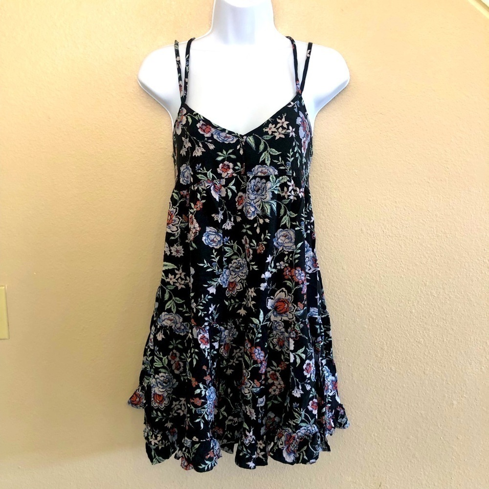 American Eagle Outfitters Black Floral Babydoll Strappy Mini Dress Size XS